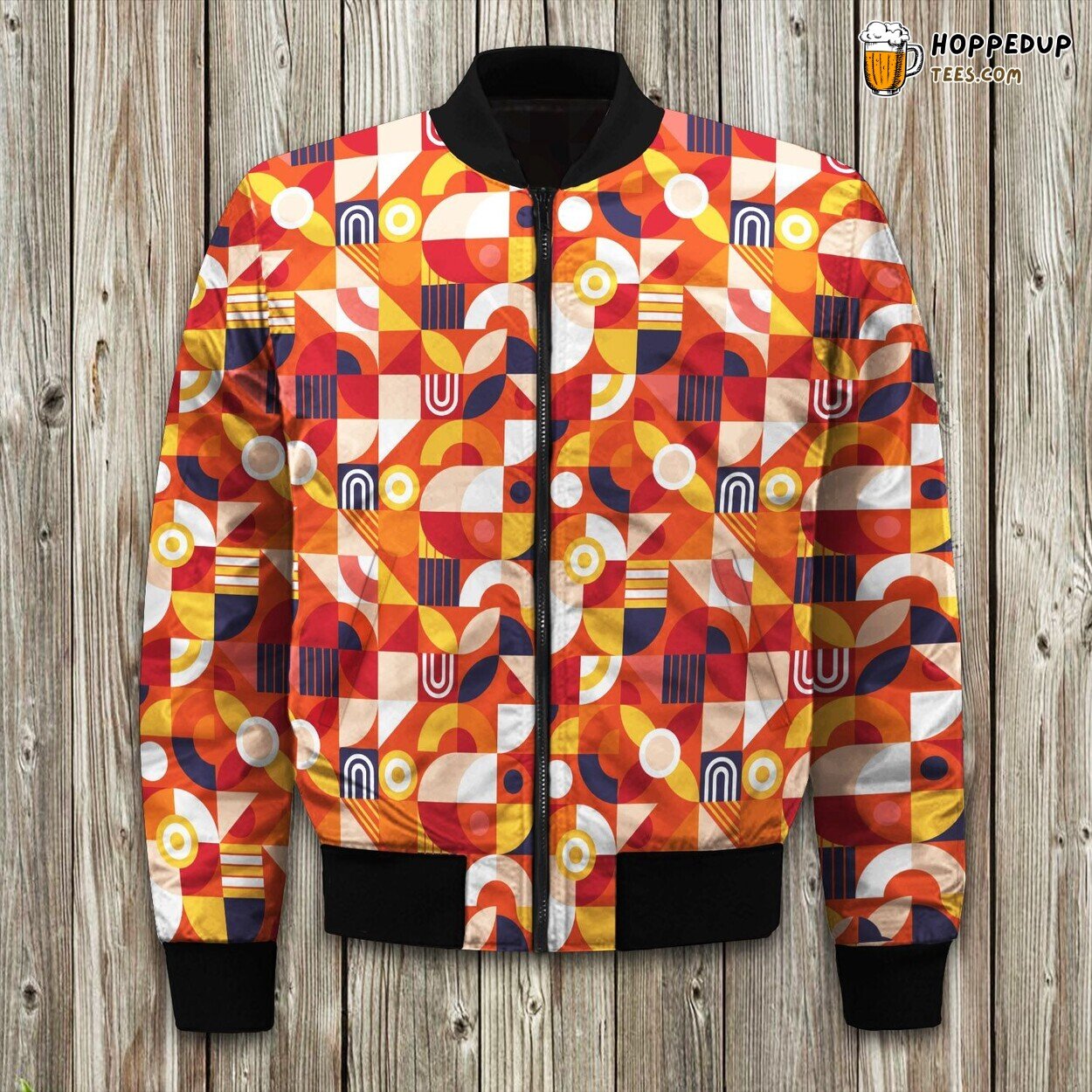 Geometric Artistry Winter Bomber Jacket Tailored Unique Precision Design
