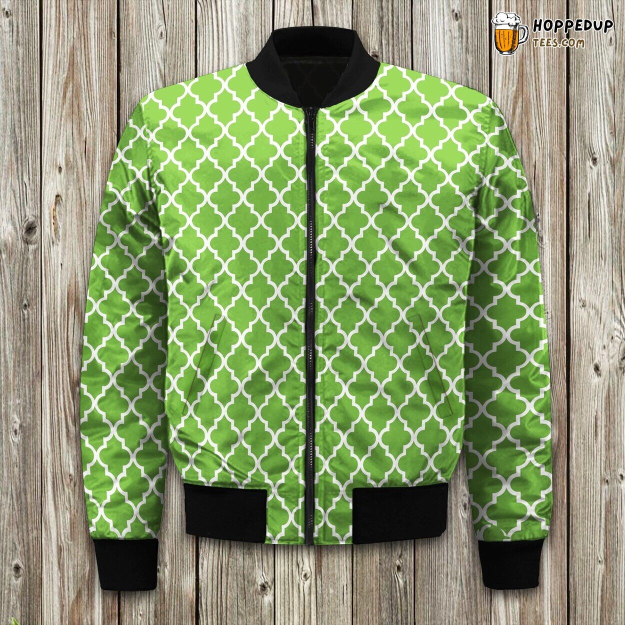 Geometric Green Patterns Winter Bomber Jacket Modern Artistic Elegance