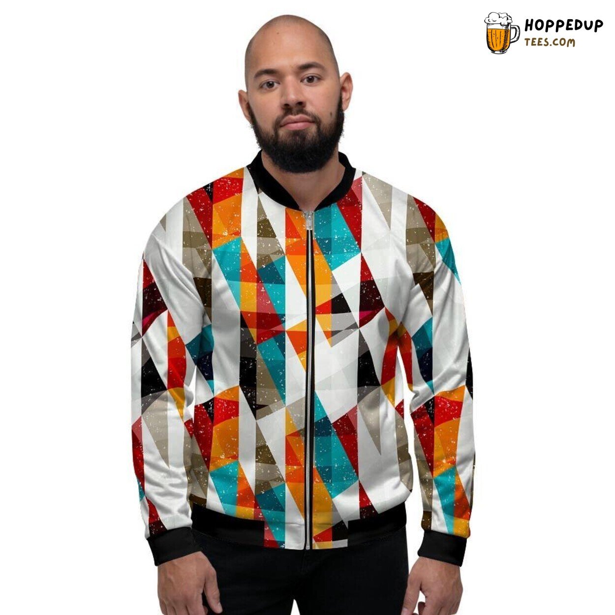 Geometric Patterns In Neon Colors Men’s Bomber Jacket Artistic Display