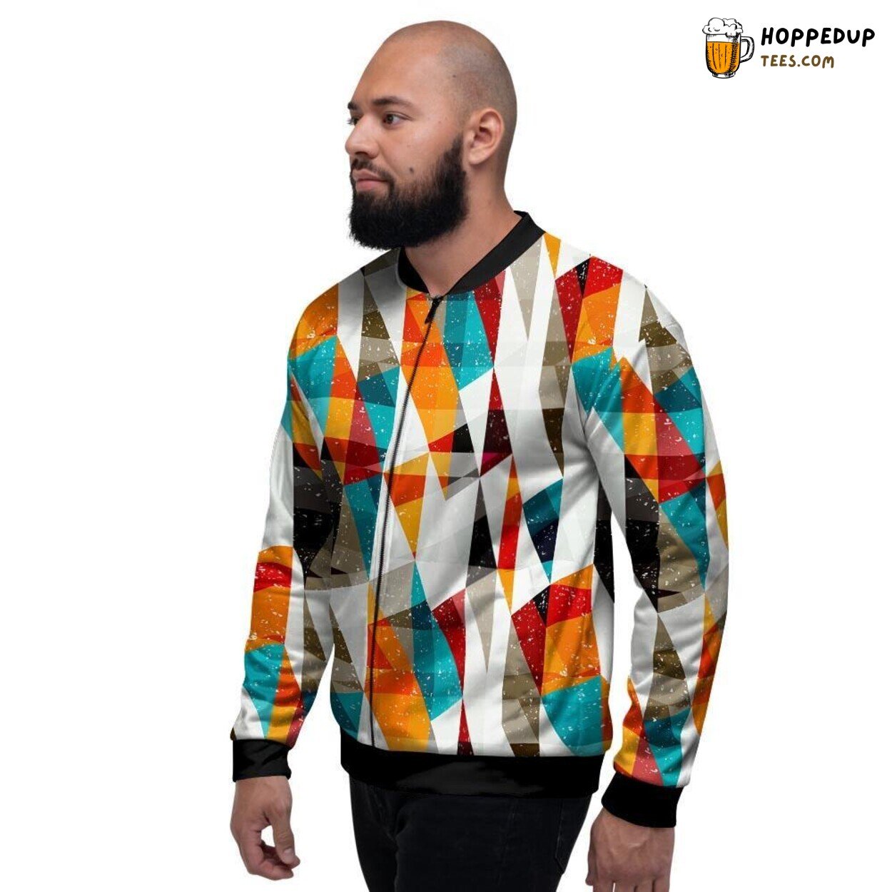 Geometric Patterns In Neon Colors Men’s Bomber Jacket Artistic Display