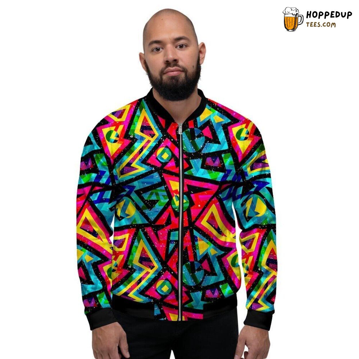Geometric Psychedelic Print Pattern Men’s Bomber Jacket Artistic Vision Fusion