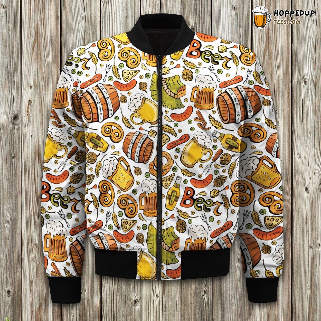 German Beer Cartoon Cute Doodle Hand Drawn Oktoberfest Bomber Jacket