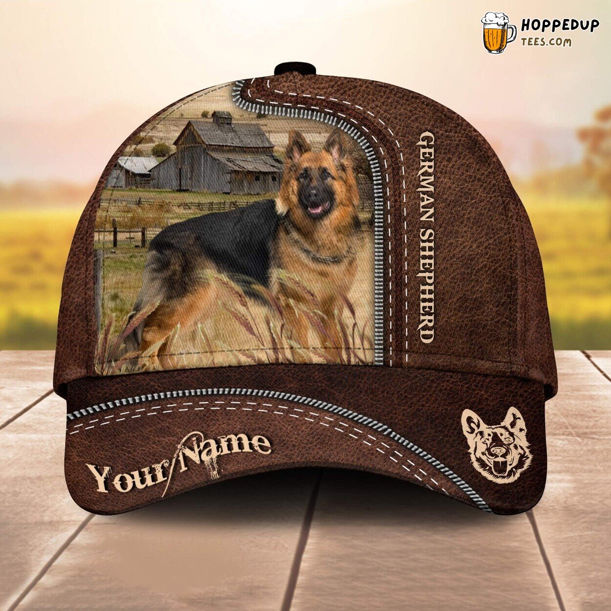 German Shepherd 3D Leather Pattern Custom Cap Baseball Farm Animal Lovers