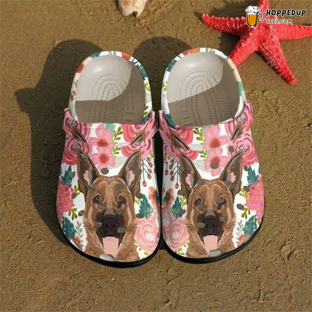 German Shepherd Dog Flower Personalized Rubber Clog Shoes Comfy Pet Lover Gift