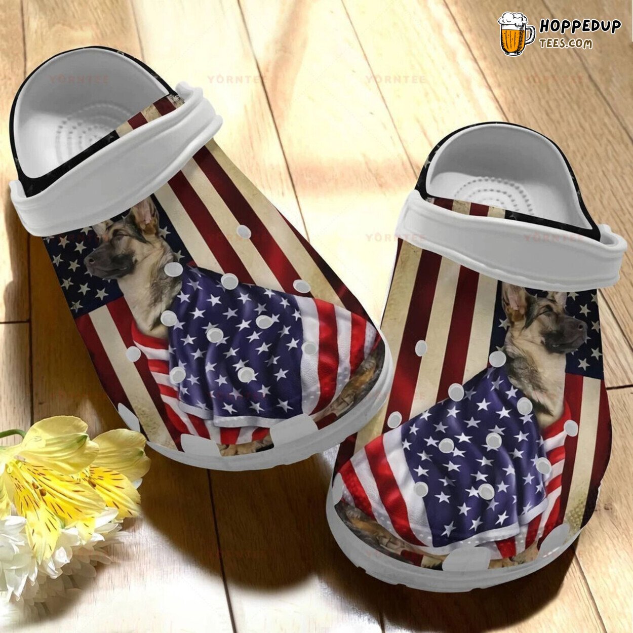 German Shepherd Flag US Themed Rubber Clog Shoes Comfy Footwear for Dog Fans