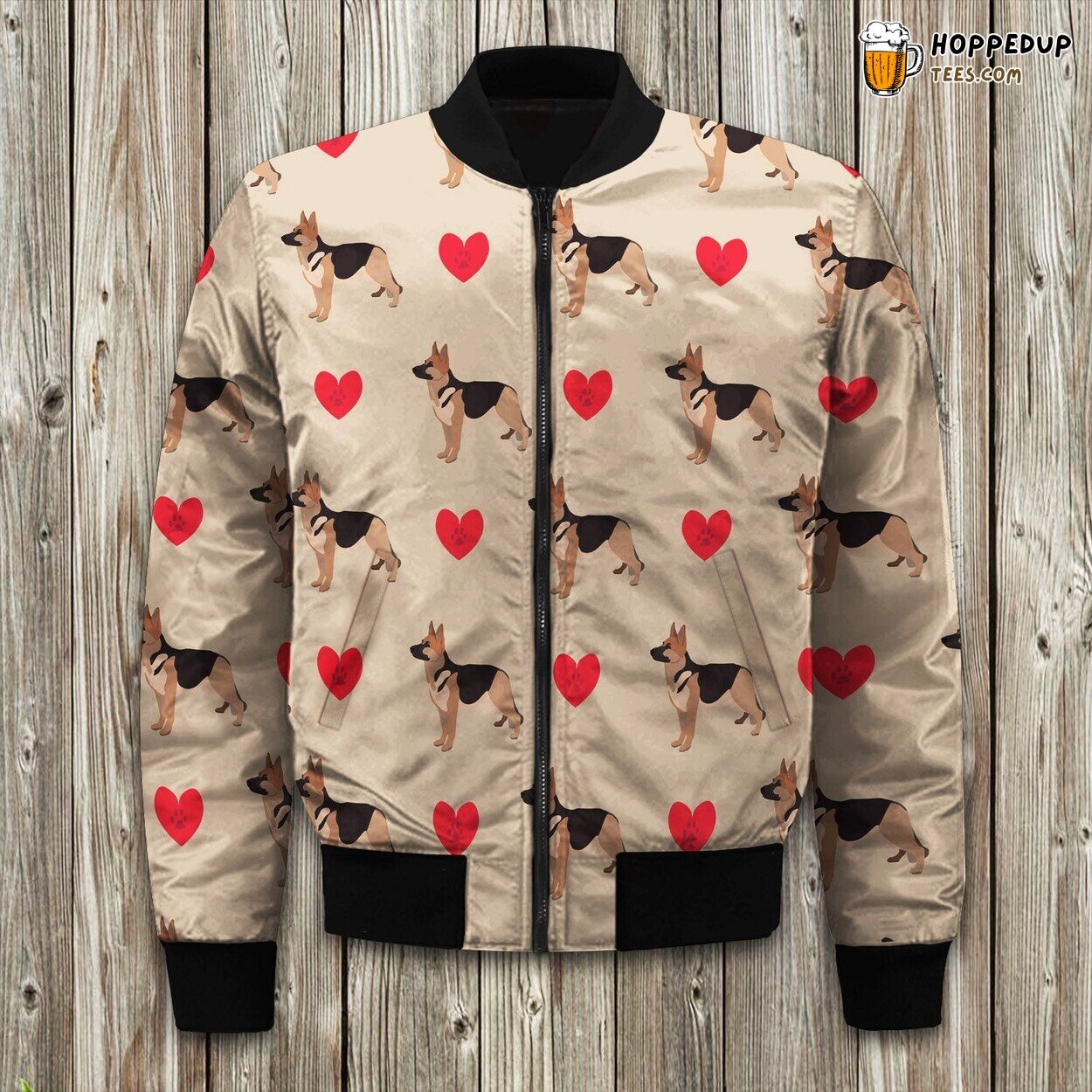 German Shepherd Red Heart Bomber Jacket