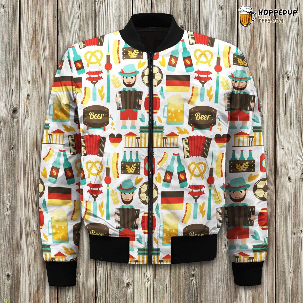 German Travel Pattern Bomber Jacket