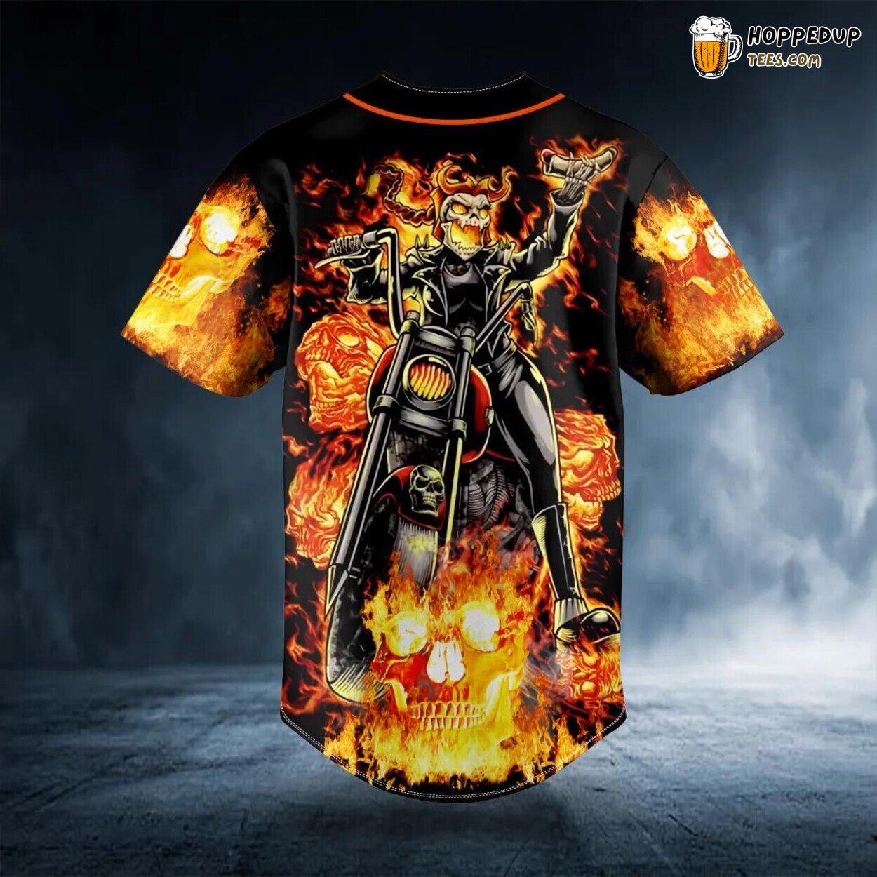 Ghost Biker Fire Skull Baseball Jersey Viking Graphic Tees 3D Print Unique