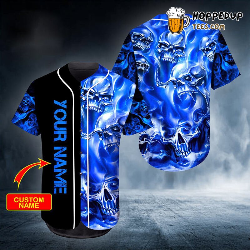 Ghost Blue Skull Cosplay Graphic Baseball Jersey Unique 3D Design Tee