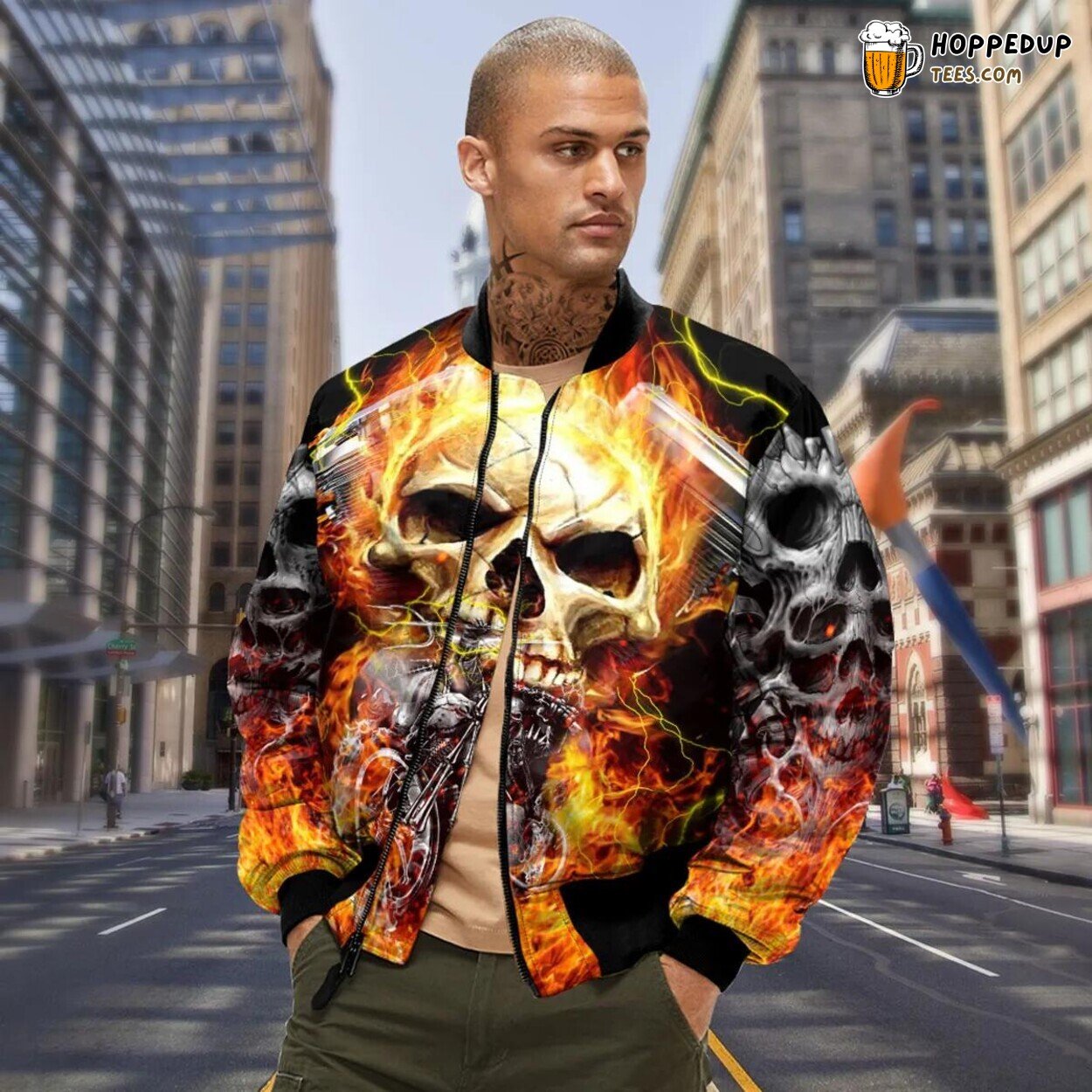 Ghost Fire Biker Flame Skull Exclusive Bomber Jacket 3D Viking Print Apparel