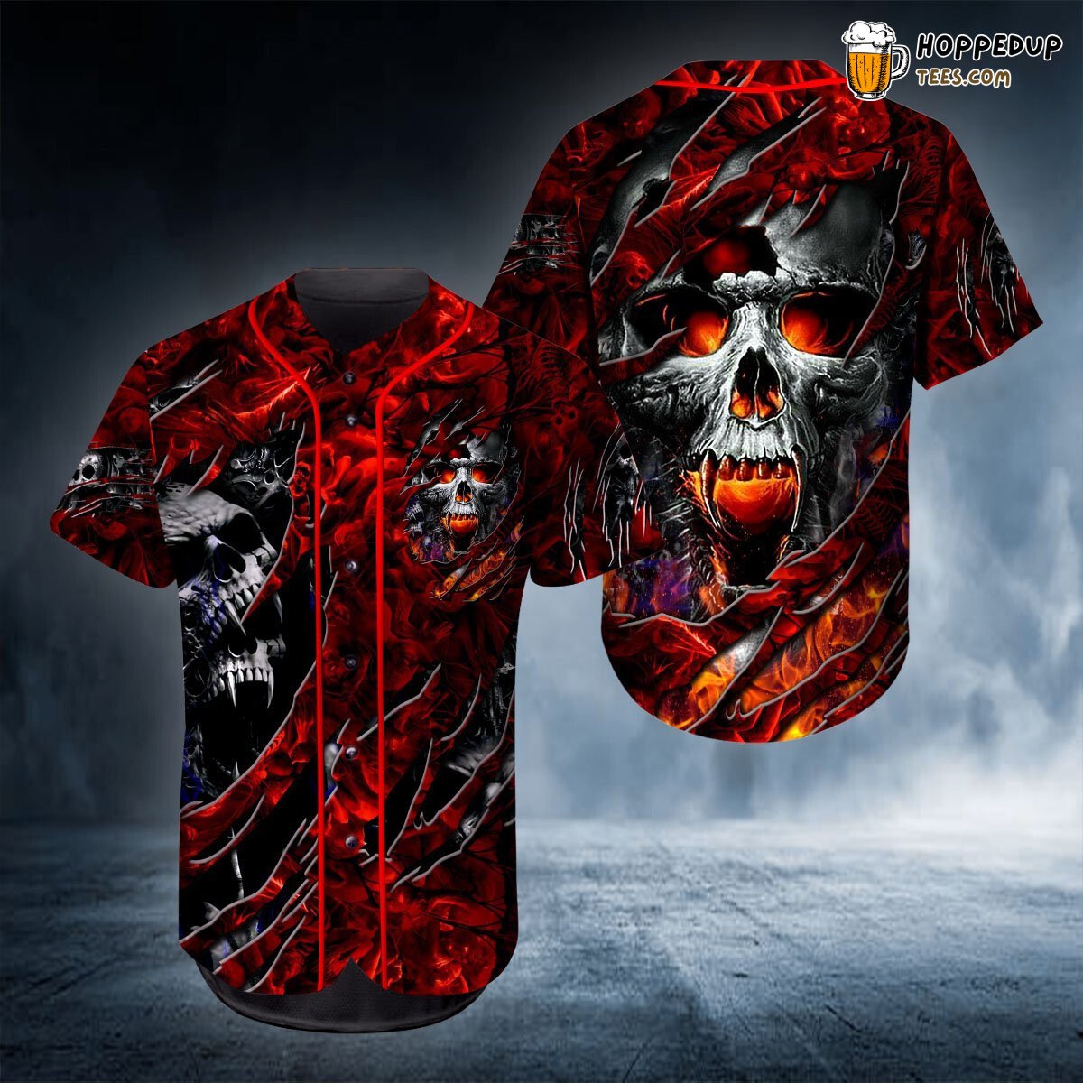 Ghost Fire Skull Red Baseball Tee Jersey Shirt Printed 3D Ghost Fire Skull Red Baseball Tee Jersey Shirt Printed 3D