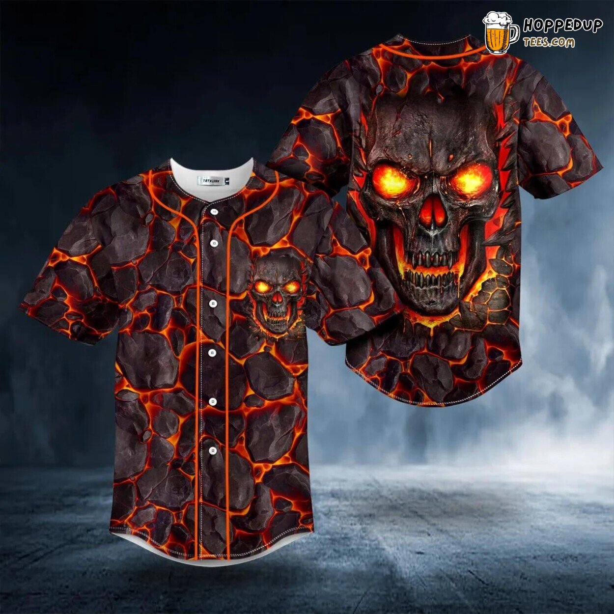 Ghost Hands Fire Skull Ripped Design 3D Printed Baseball Jersey Tee