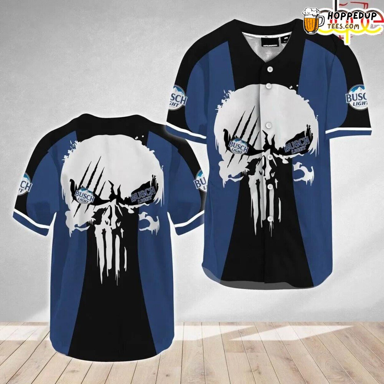 Ghost Head White Skull Design Busch Light Baseball Jersey Authentic