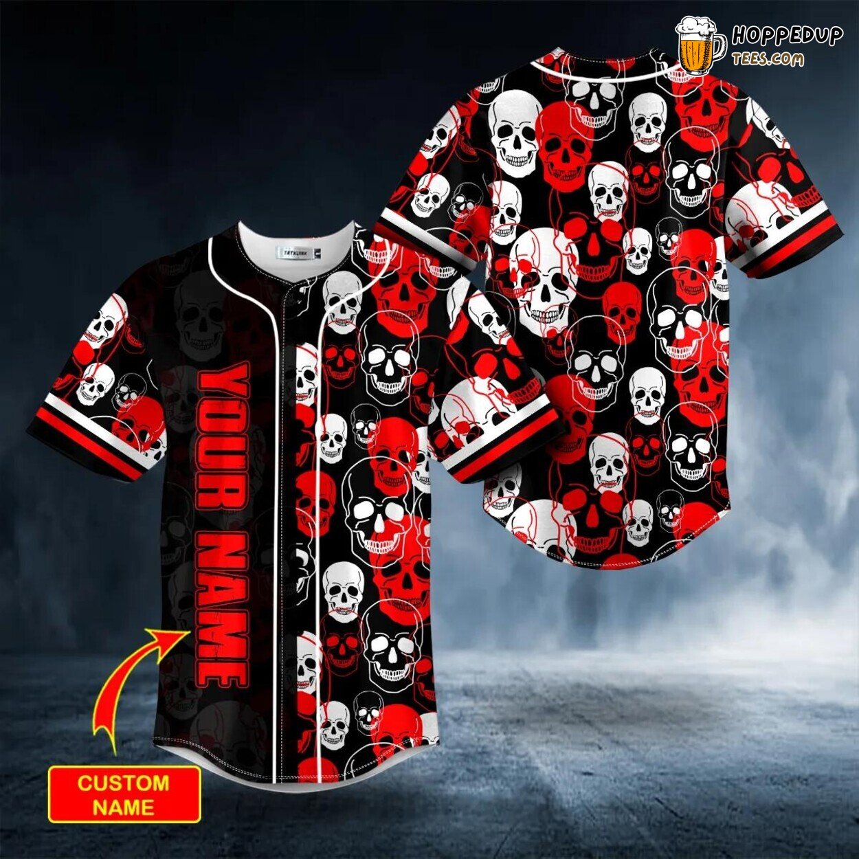 Ghost White Red Unique Design Skull Tailored Baseball Jersey Custom