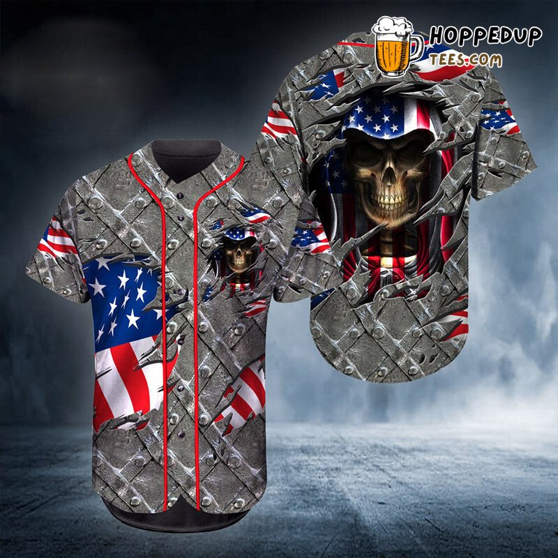 Ghost With US Flag Skull Baseball Tee Jersey Shirts 3D