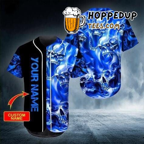 Ghostly Blue Skull Baseball Jersey Personalized Distinctive Design Edition