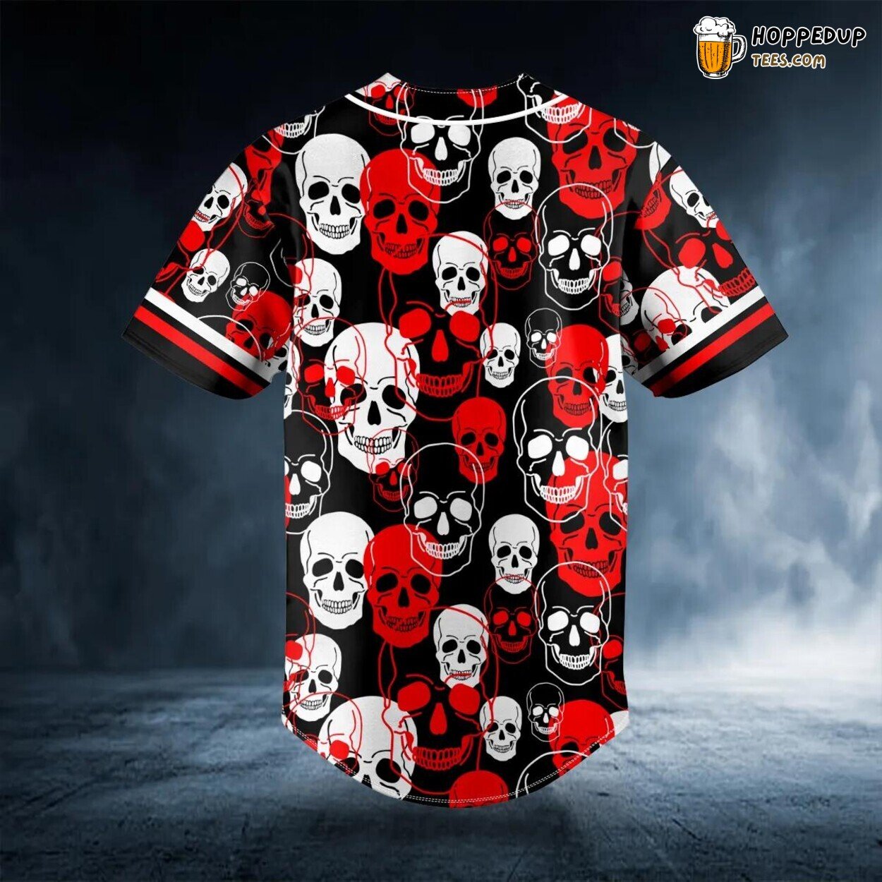 Ghostly White Red Skull Baseball Jersey Unique Viking 3D Print Design Tee