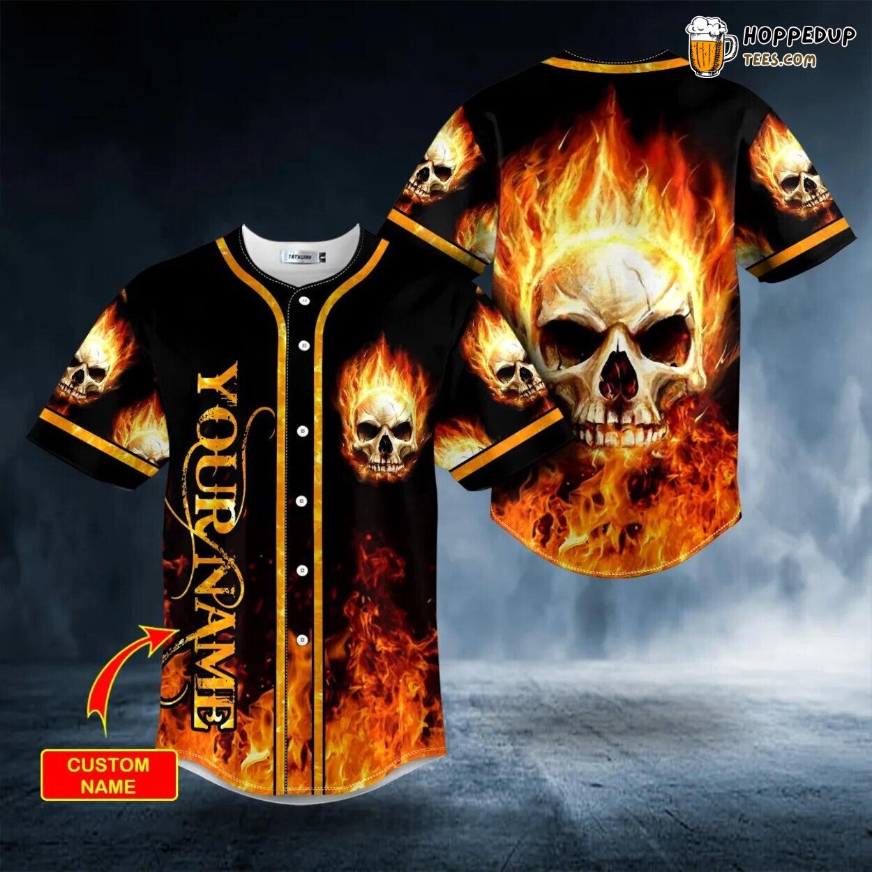 Giant Fire Skull Baseball Jersey Graphic Tees 3D Print Unique Collection