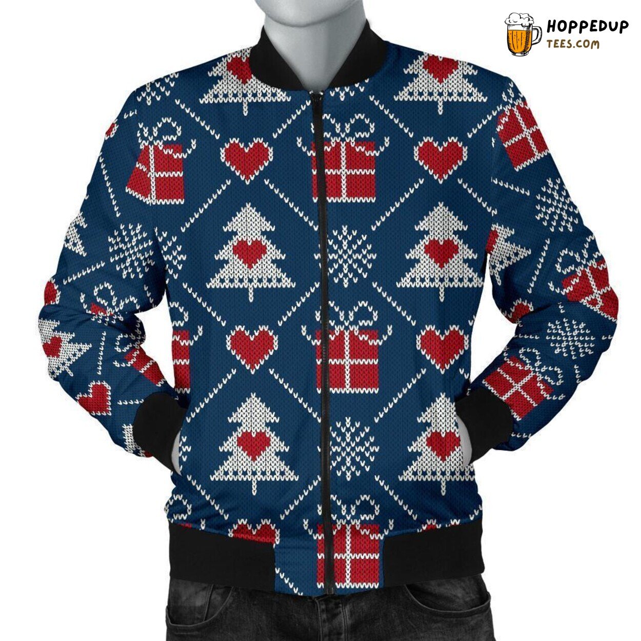 Gift Celebrating Fairisle Christmas Men’s Bomber Jacket Unique Pattern Art