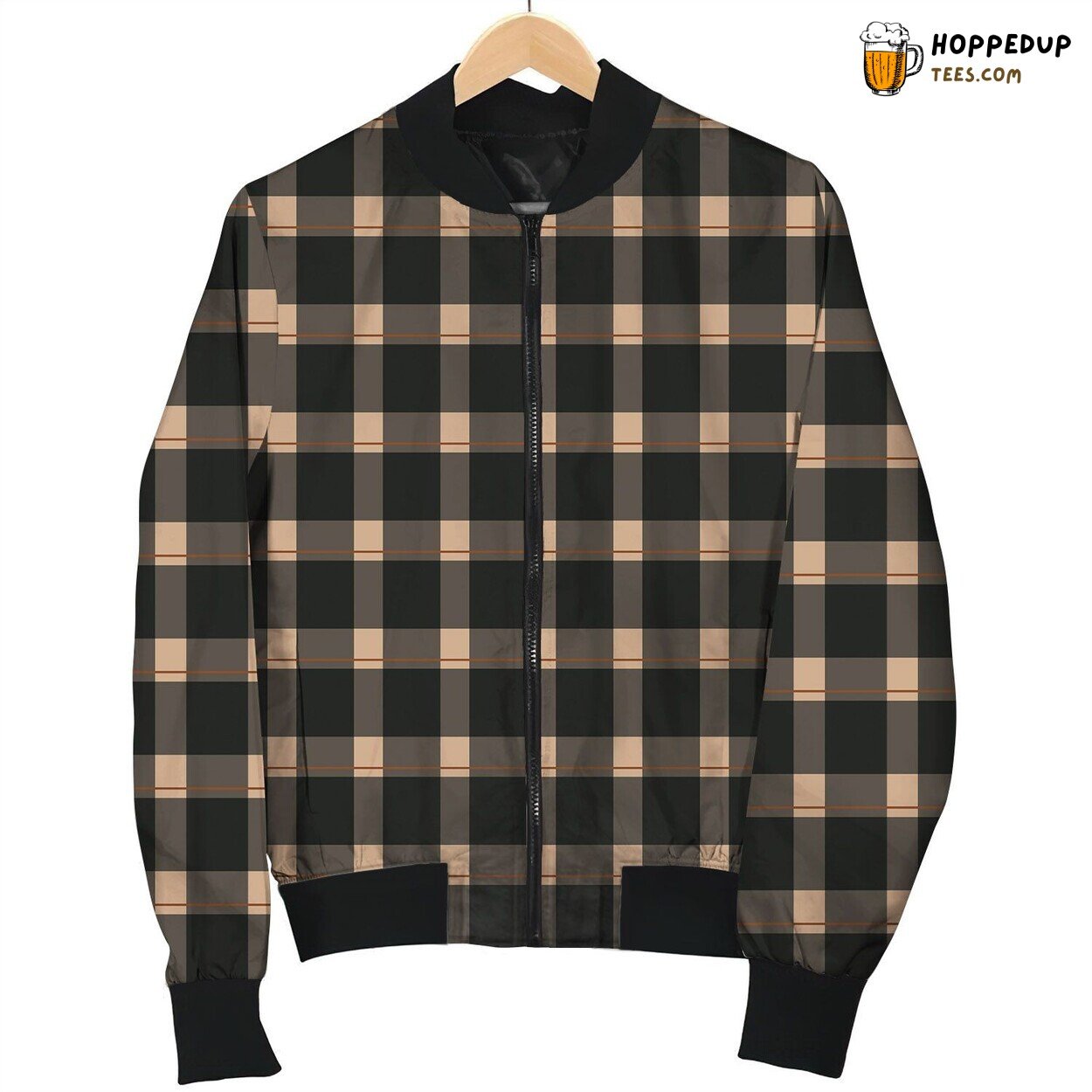 Gingham Black Brown Bomber Jacket