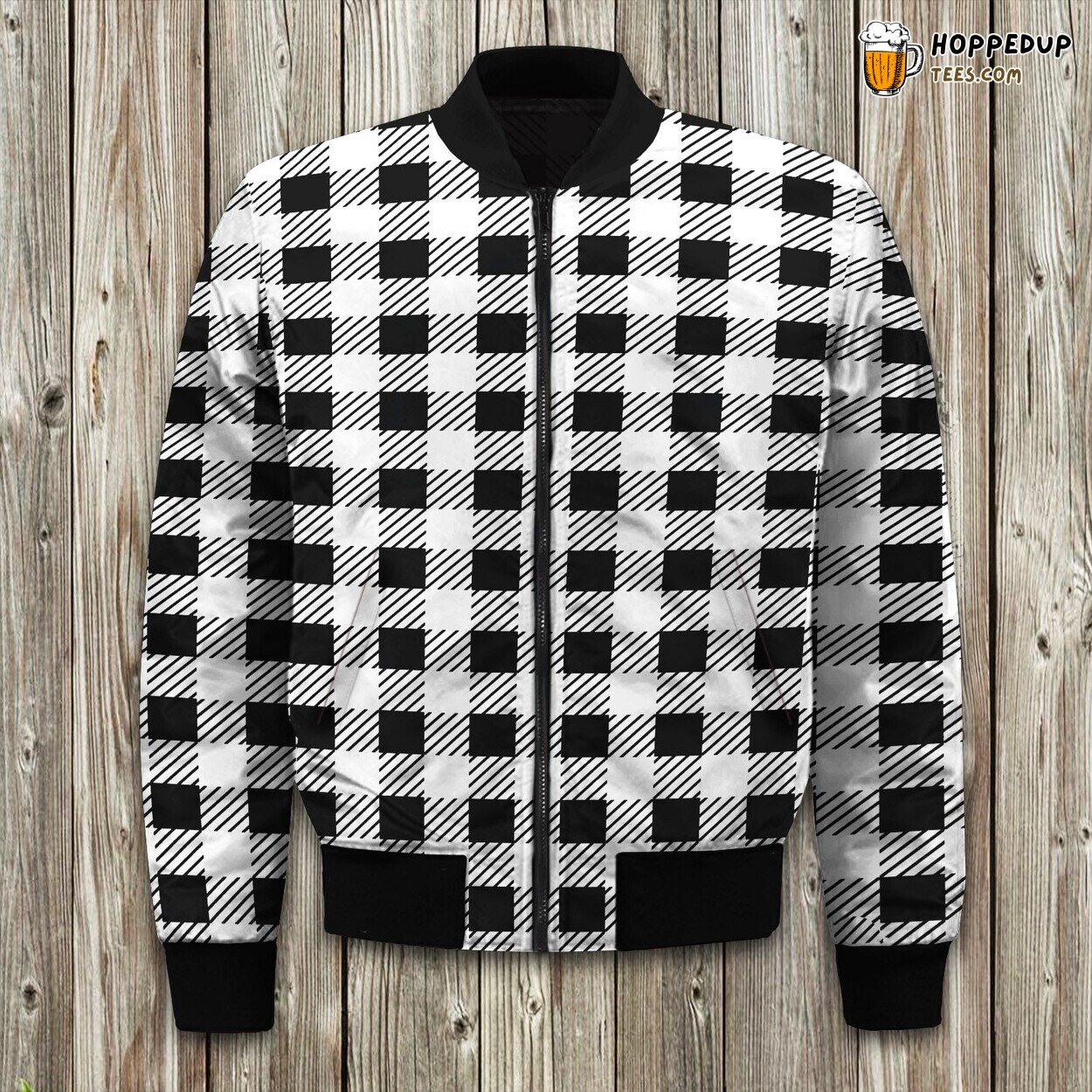 Gingham Black Pattern Winter Bomber Jacket Classic Style Warmth