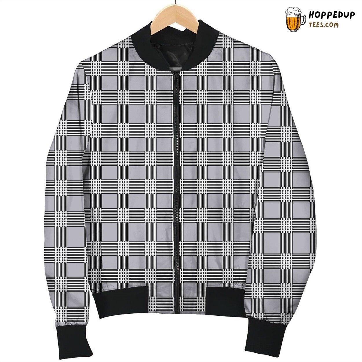 Gingham Grey White Bomber Jacket