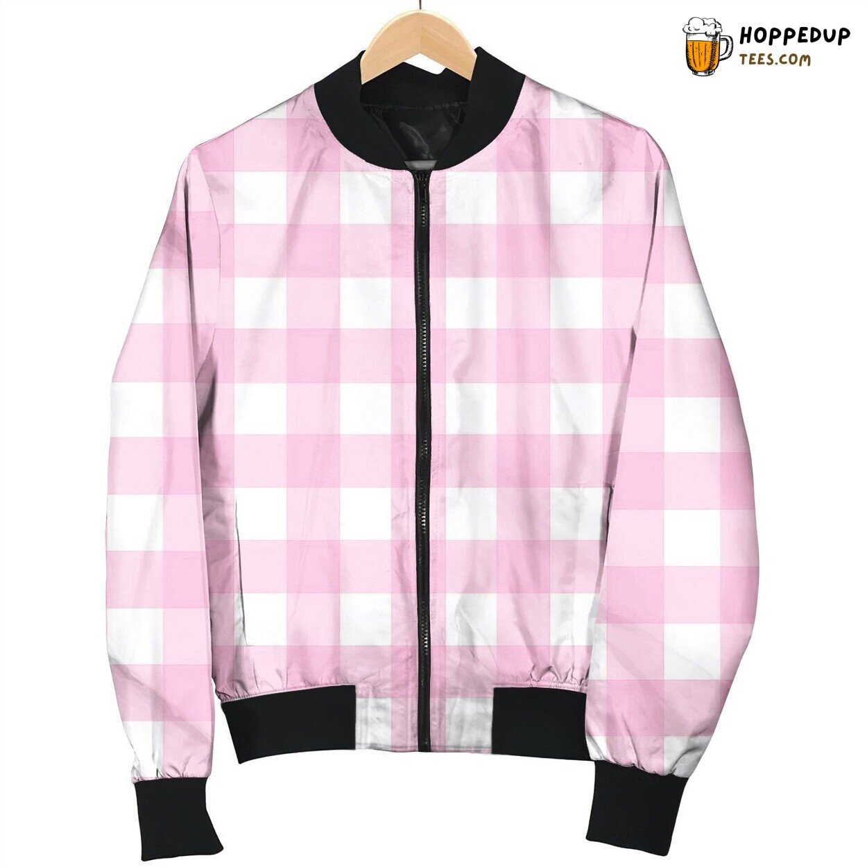 Gingham Pink Pattern Winter Bomber Jacket Vibrant Feminine Trend