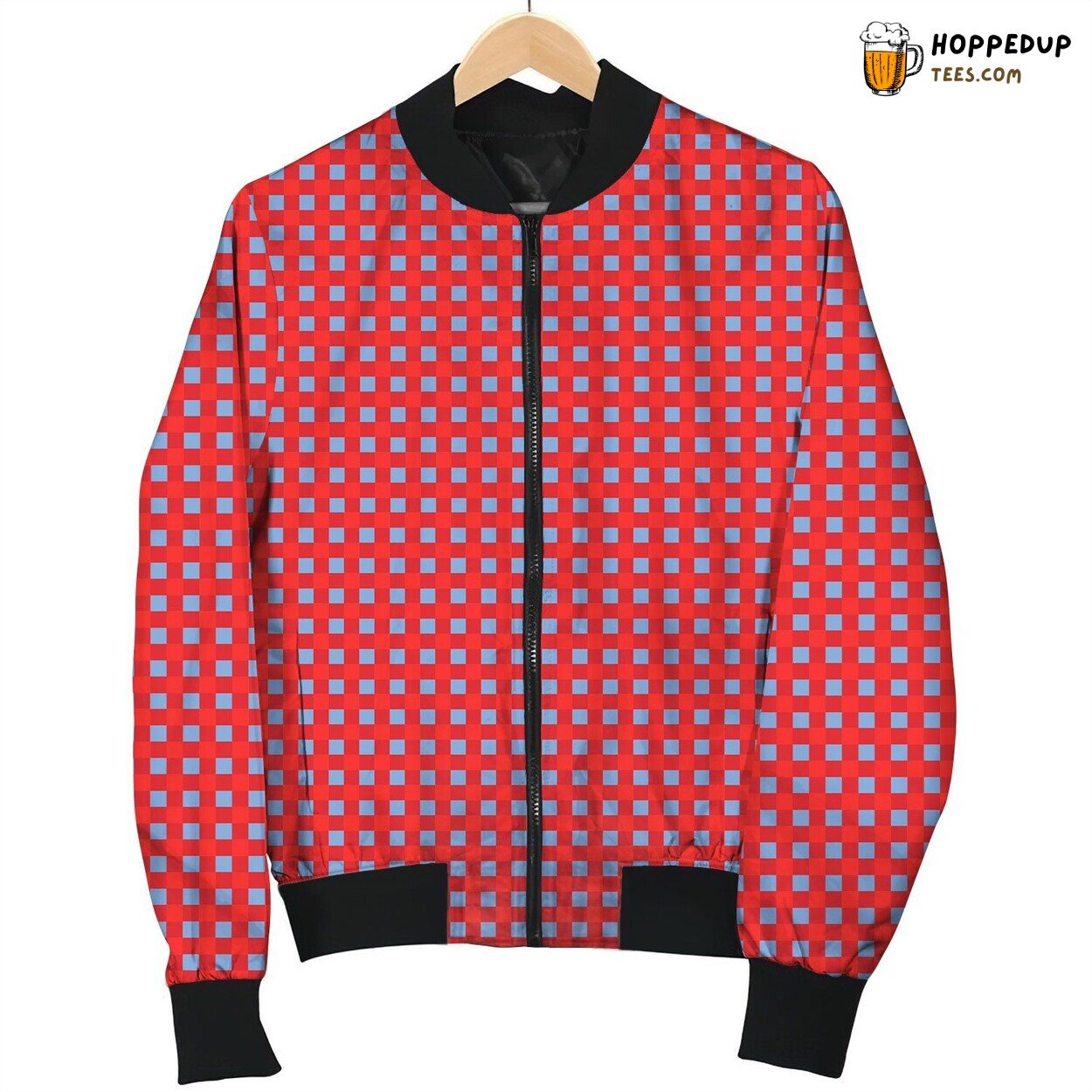 Gingham Red Light Blue Bomber Jacket