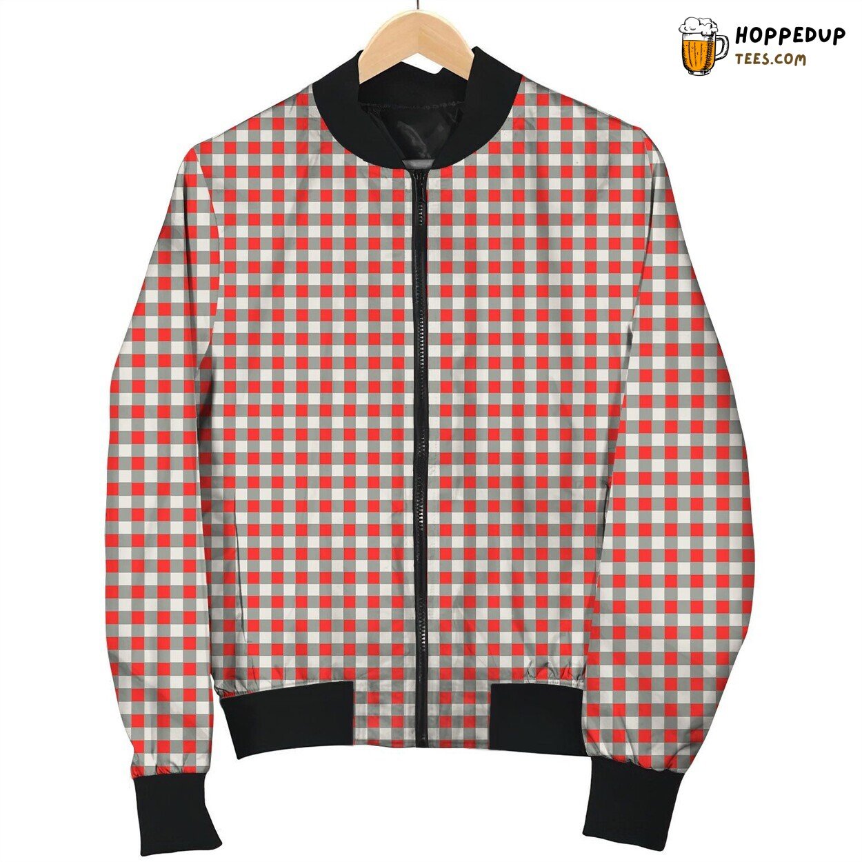 Gingham Red White Grey Bomber Jacket