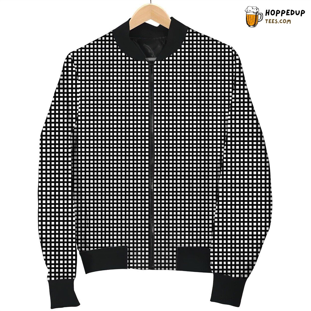 Gingham White Black Pattern Winter Bomber Jacket Stylish Collection Design