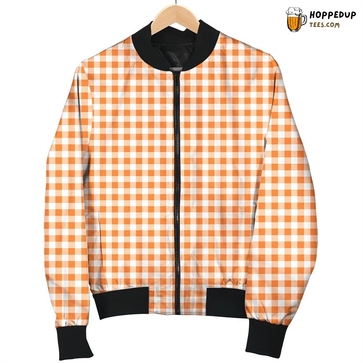 Gingham White Orange Bomber Jacket