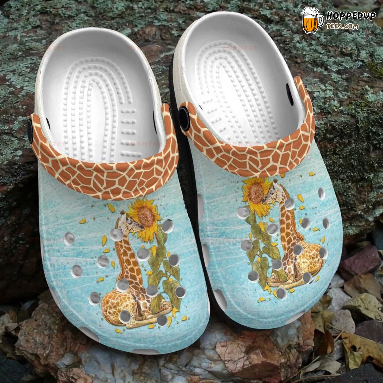 Giraffe And Sunflower Themed Rubber Clog Shoes Comfy Footwear for Nature Fans