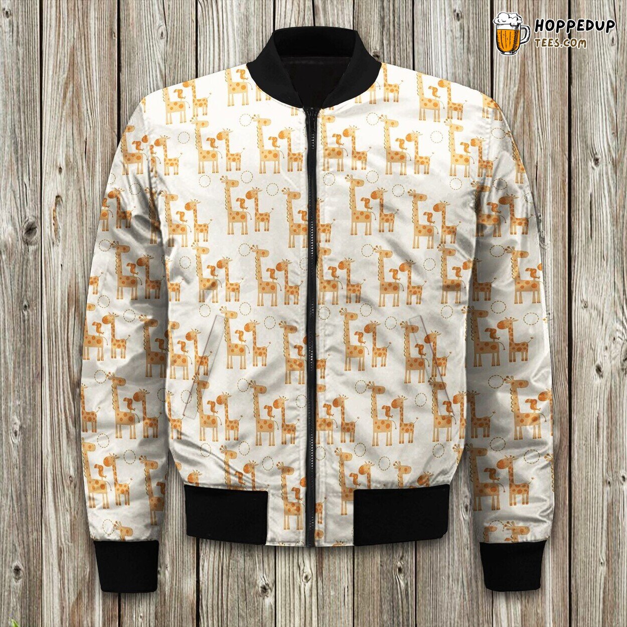 Giraffe Couple With Lovely Friend Bird Bomber Jacket