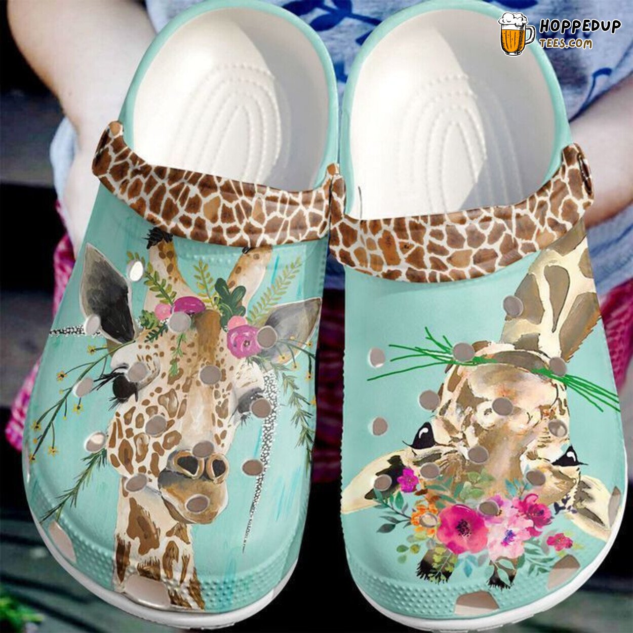 Giraffe Floral Themed Comfortable Unique Design Clog Shoes Stylish