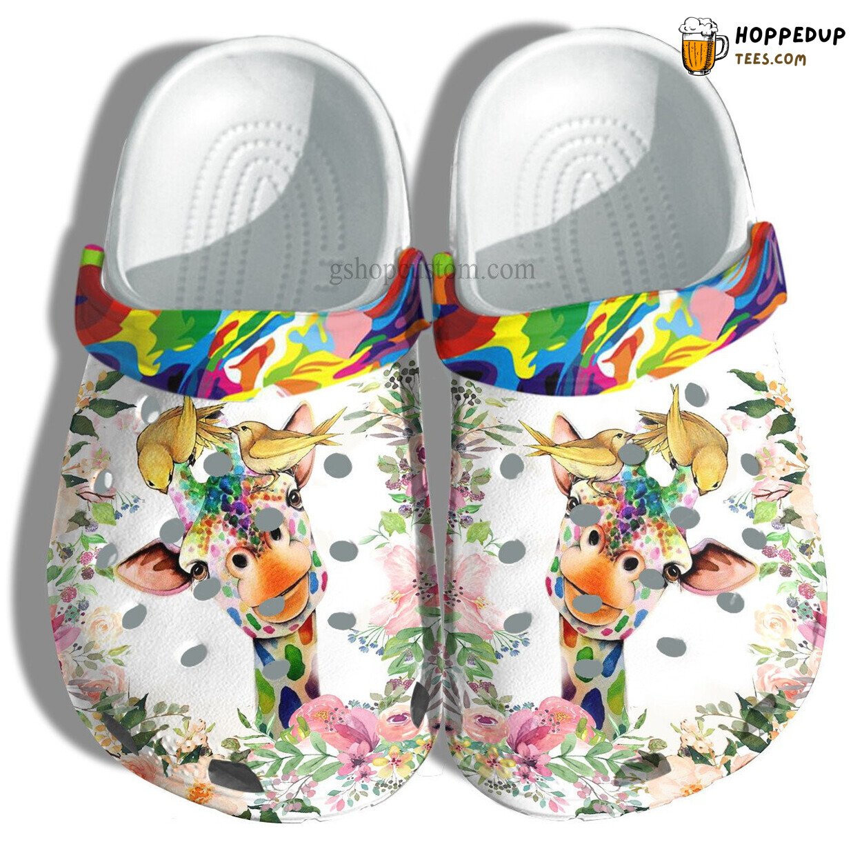 Giraffe Flower Autism Awareness Rainbow Colorful Themed Clogs Shoes