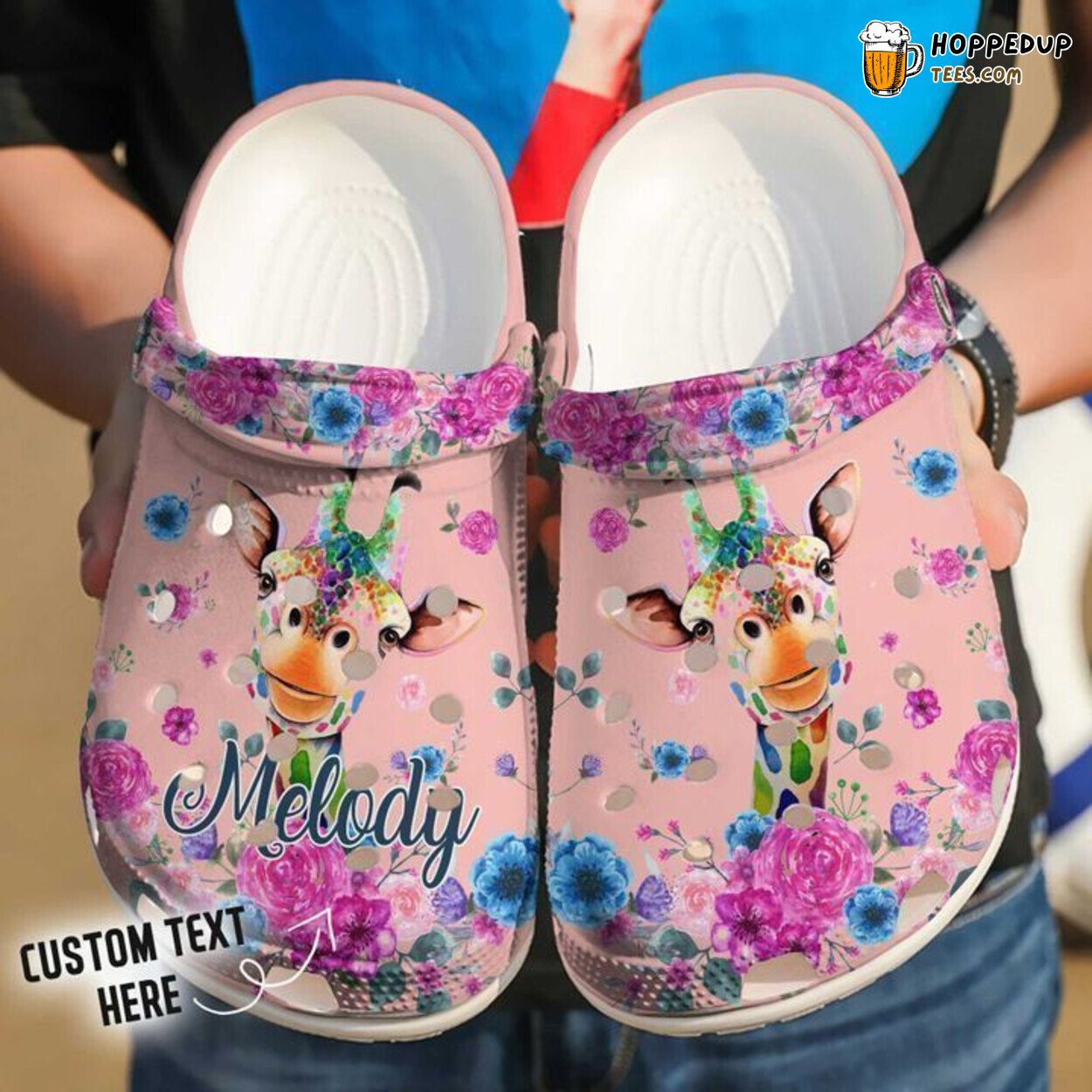 Giraffe Personalized Floral Themed Comfortable Unique Design Clog Shoes
