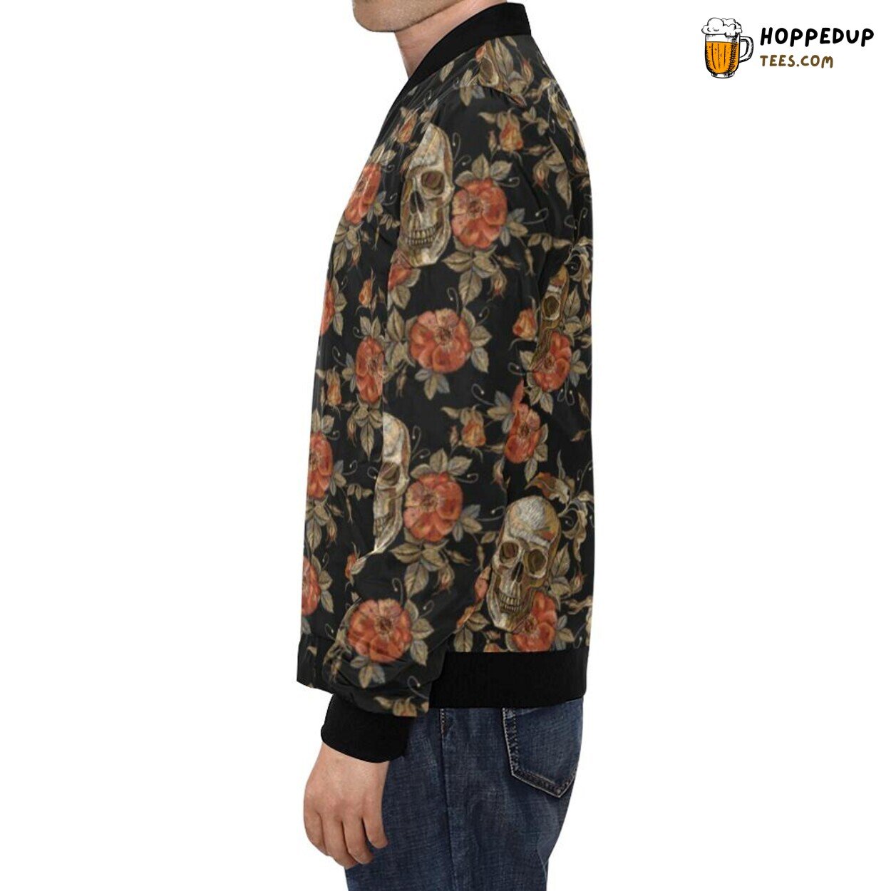 Girly Floral Rose Skeleton Sugar Skull Pattern Men’s Bomber Jacket Print