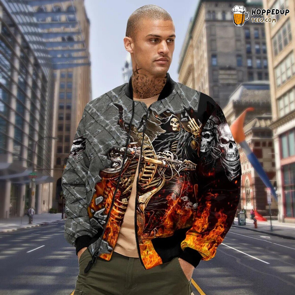 Give A F Rider Reaper Exclusive Bomber Jacket 3D Viking Skull Print Design
