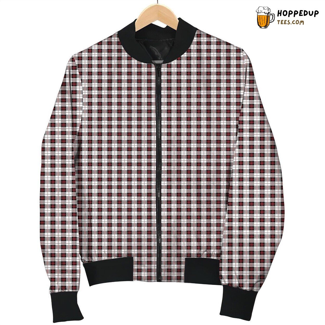 Glen White Red Pattern Winter Bomber Jacket Vibrant Design Trend
