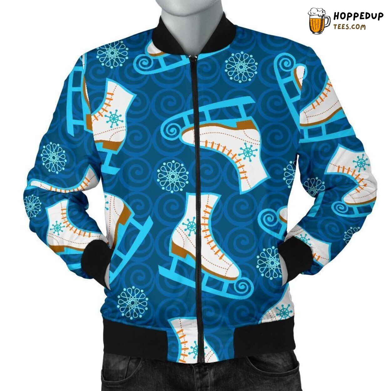 Gliding Ice Skate Tribute Men’s Bomber Jacket Unique Essence Pattern Display