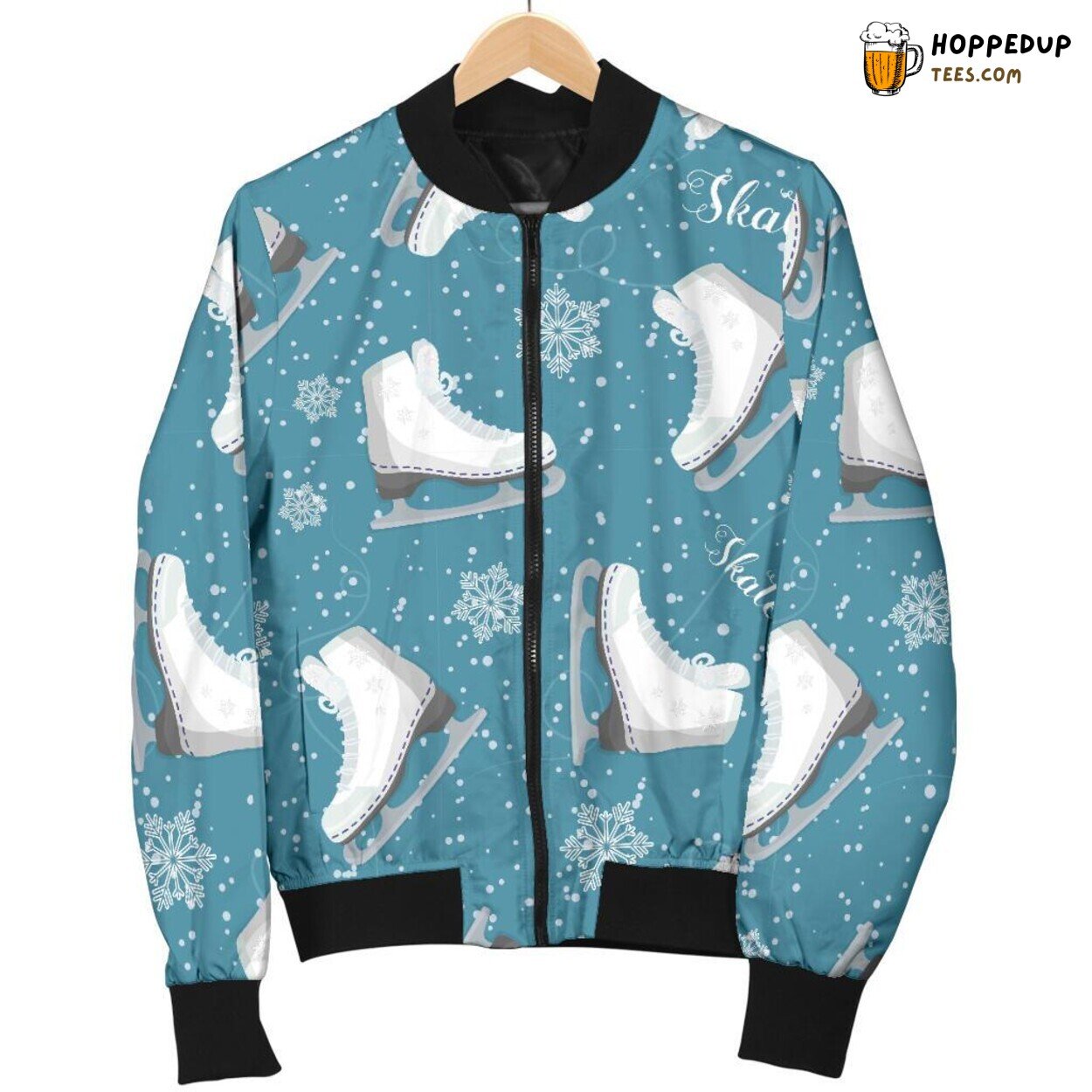Glistening Snowflakes Ice Skate Men’s Bomber Jacket Unique Pattern Showcase