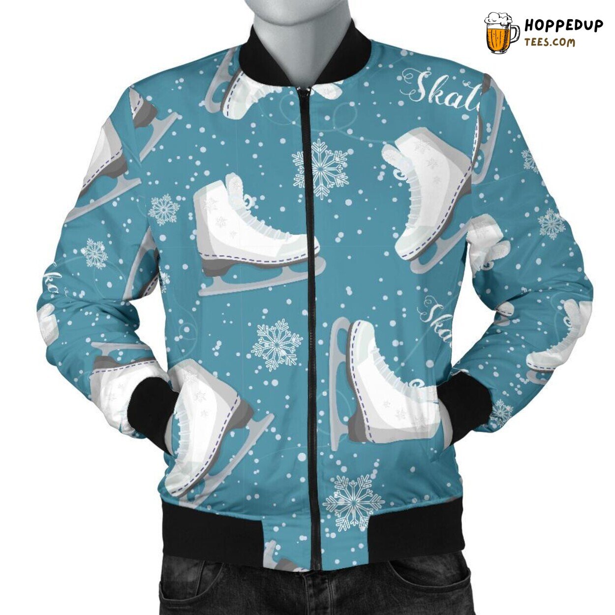 Glistening Snowflakes Ice Skate Men’s Bomber Jacket Unique Pattern Showcase