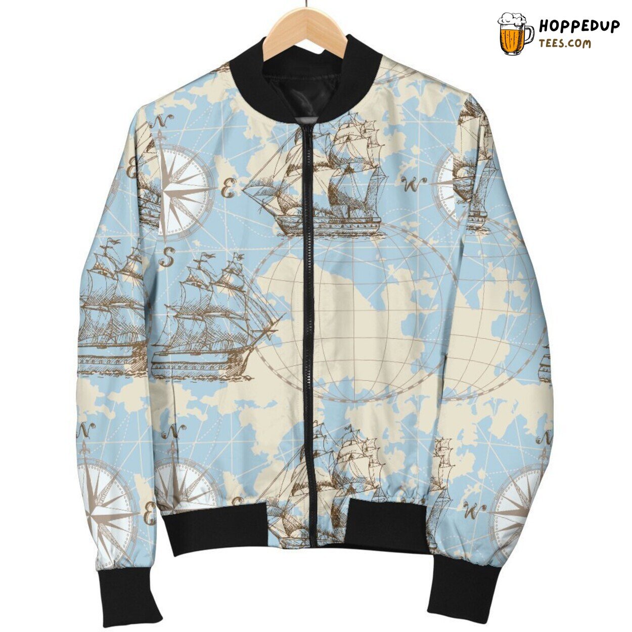 Global World Design Elegance Men’s Bomber Jacket Map Patterned Artistic Display