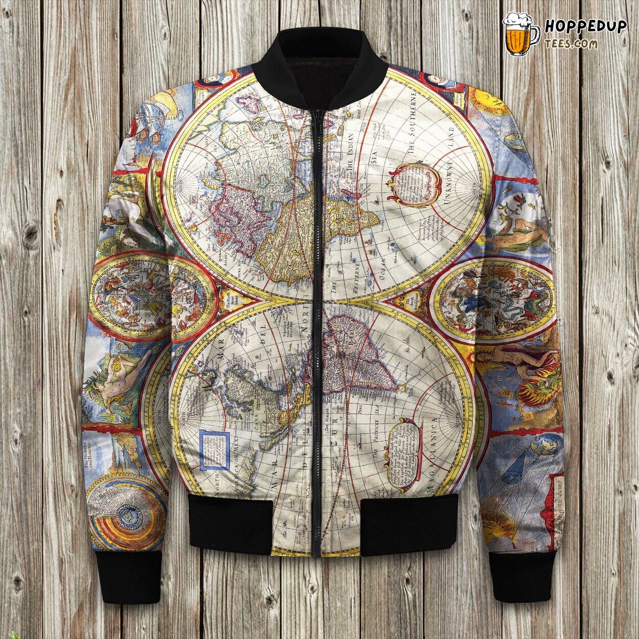 Globe World Map Exploration Winter Bomber Jacket Adventurer’s Elegance Look