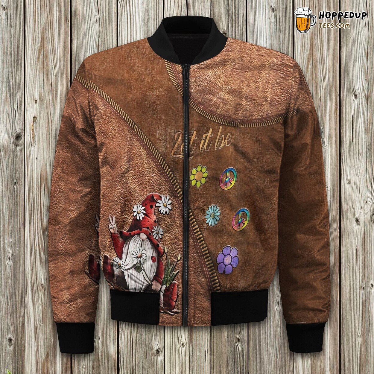 Gnome in Hippie Attire Winter Bomber Jacket Mystical Retro Vibes Expressed