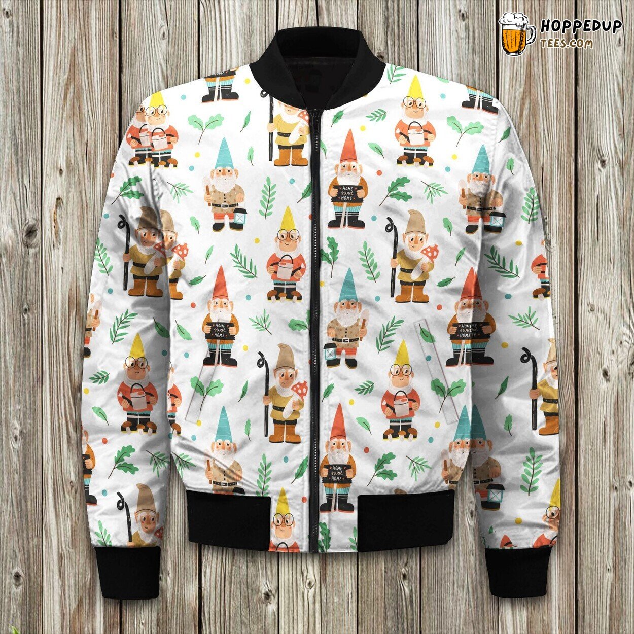 Gnomes Happy Pattern Bomber Jacket