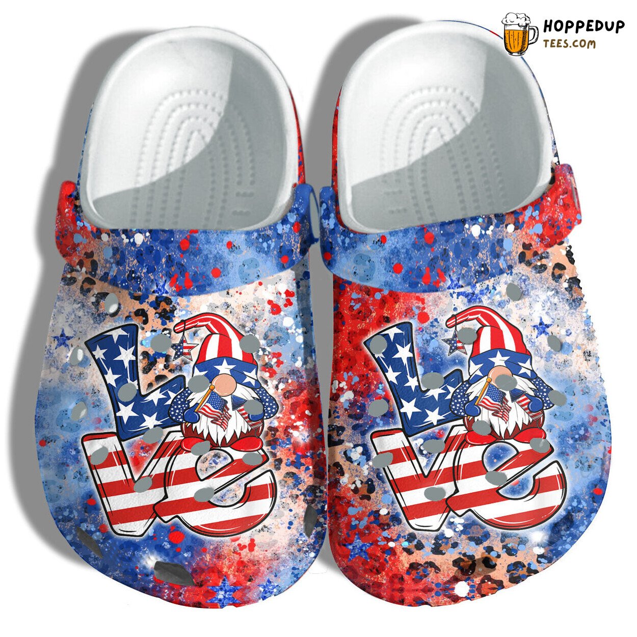 Gnomes Love Sign 4th July Women Tie Dye Leopard National Day Flag Shoes