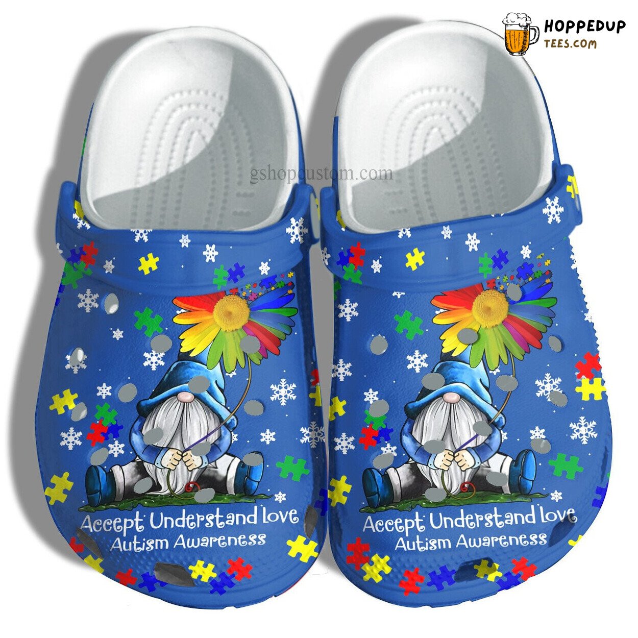 Gnomies Wear Blue Daisy Autism Awareness Themed Comfort Clogs Shoes