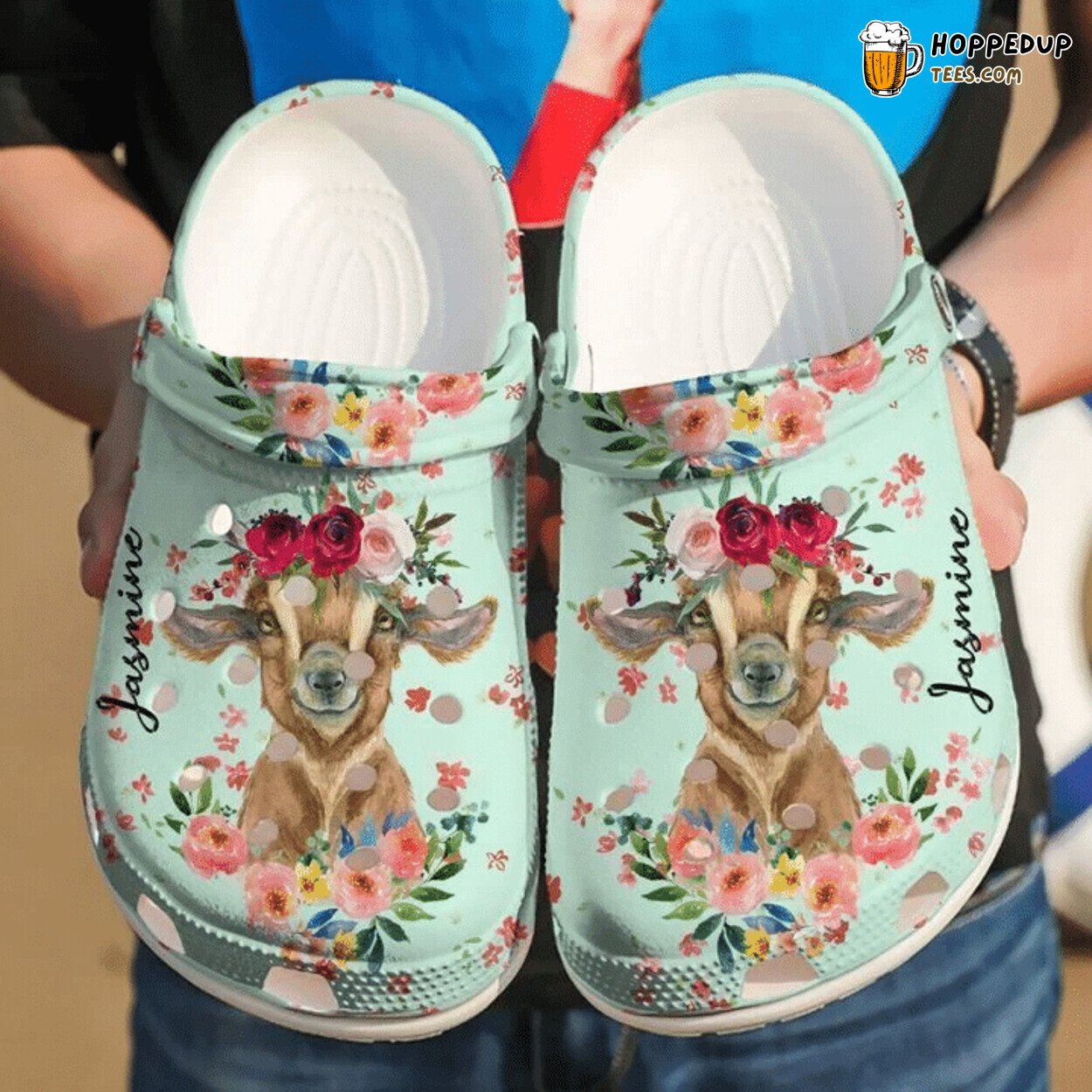 Goat Personalized Floral Themed Comfortable Unique Design Clog Shoes
