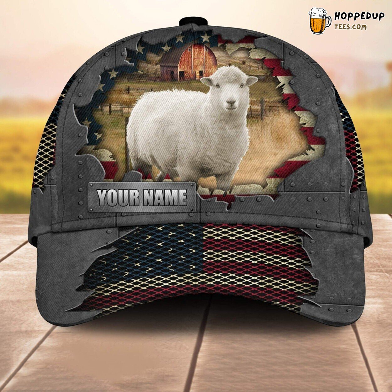 Goat US Flag Net 3D Customized Baseball Cap Animal Lovers Leather Pattern